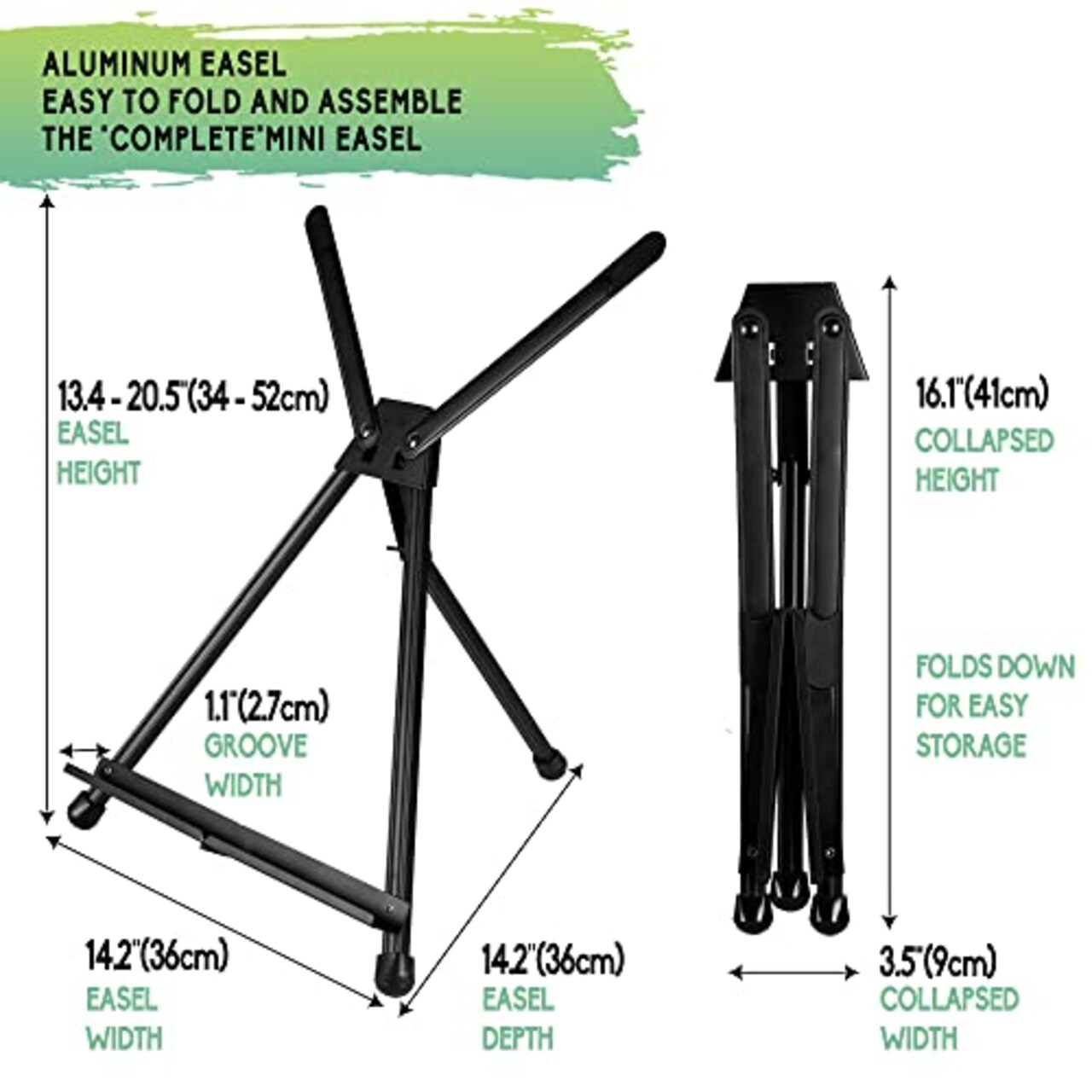 Aluminum Tabletop Easel, Portable Tripod Display Stand Adjustable Height from 15" to 21" with Extension Arm Wings, Desktop Display Easel for Canvas, Paintings, Photos, Signs